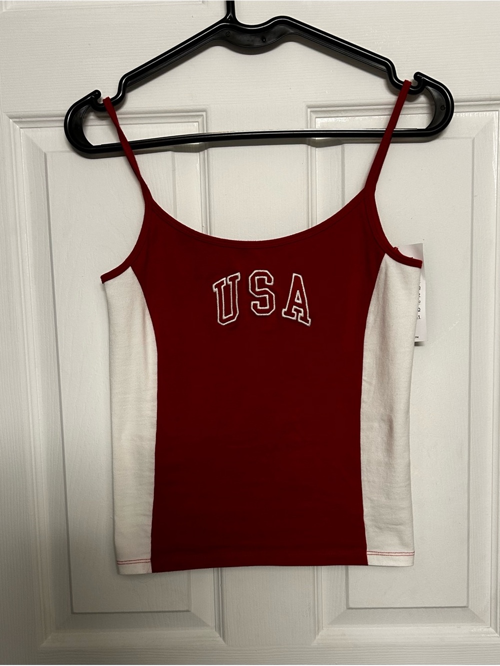 Brandy Melville Red & White USA Spaghetti Strap Tank